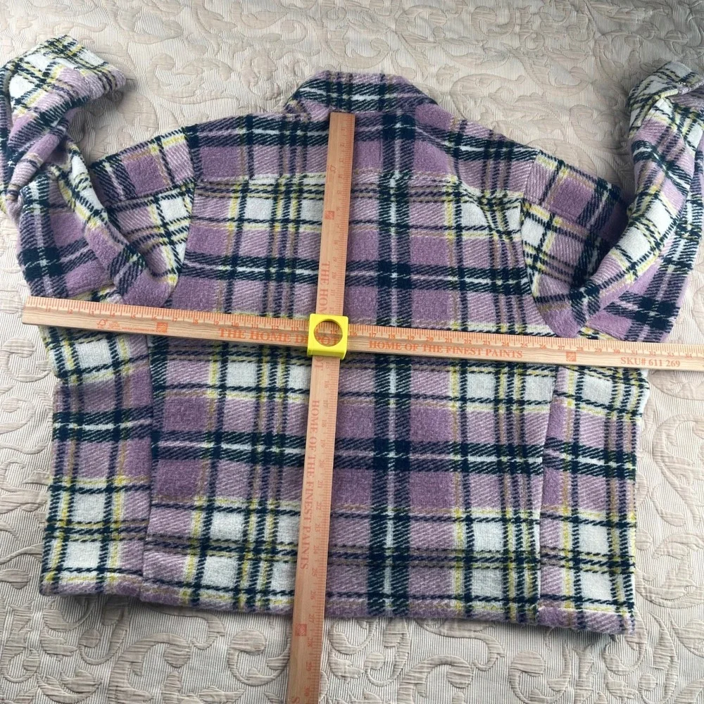 Zara Womens‎ Purple Plaid Knit Shacket Oversized Wool Blend Shirt Jacket Large
